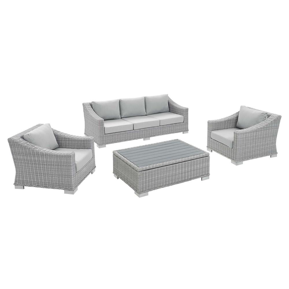 Conway Sunbrella® Outdoor Patio Wicker Rattan 4-Piece Furniture Set - Light Gray Gray EEI-4359-LGR-GRY. The main picture.