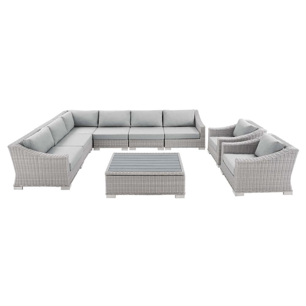 Conway Sunbrella® Outdoor Patio Wicker Rattan 9-Piece Sectional Sofa Set - Light Gray Gray EEI-4360-LGR-GRY. Picture 1