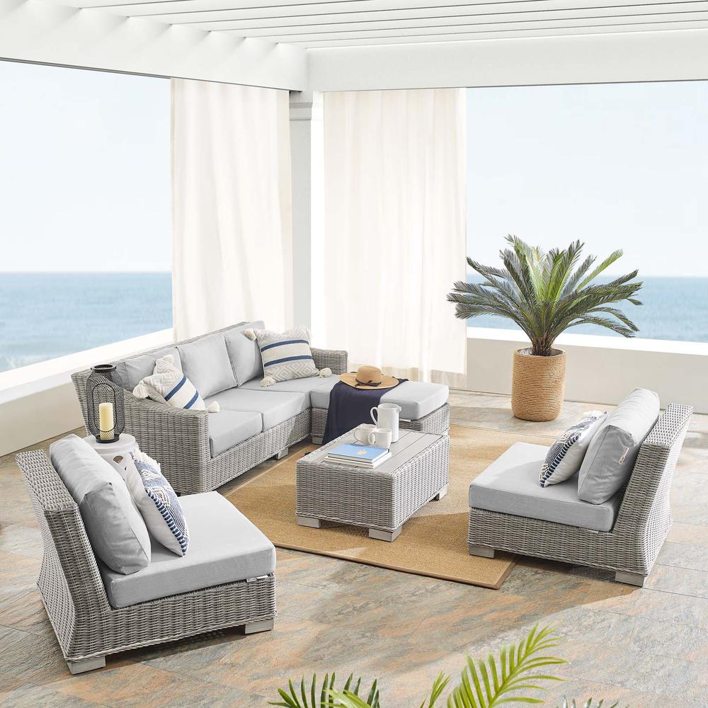 Conway Sunbrella® Outdoor Patio Wicker Rattan 5-Piece Furniture Set - Light Gray Gray EEI-4361-LGR-GRY. Picture 13