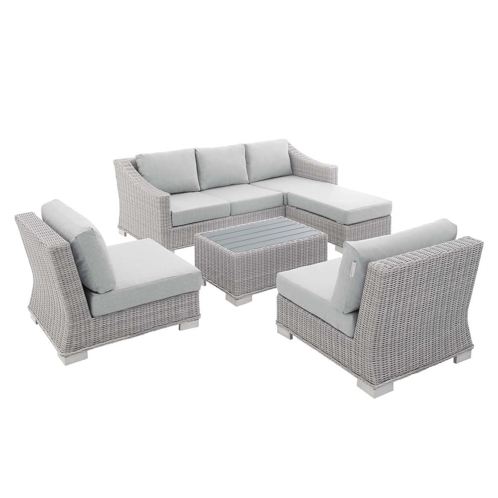 Conway Sunbrella® Outdoor Patio Wicker Rattan 5-Piece Furniture Set - Light Gray Gray EEI-4361-LGR-GRY. Picture 1