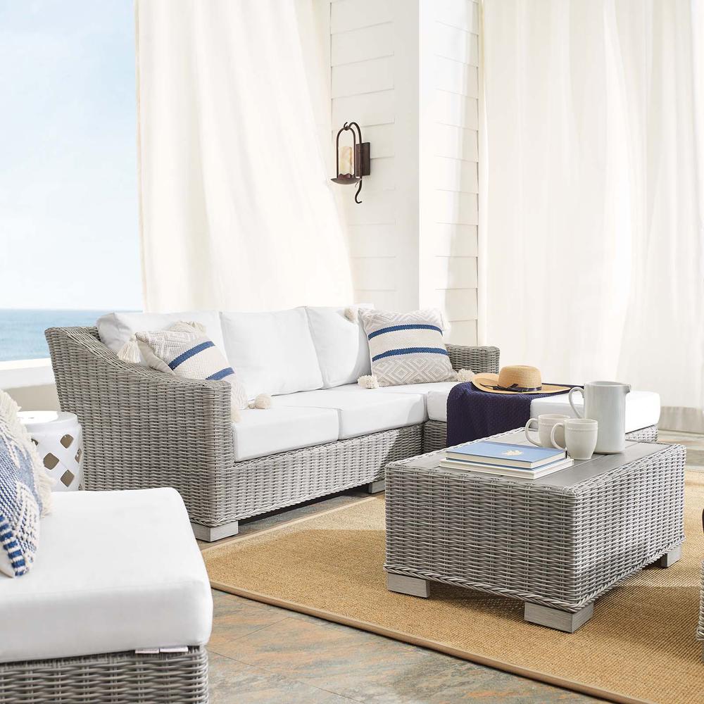 Conway Sunbrella® Outdoor Patio Wicker Rattan 5-Piece Furniture Set - Light Gray White EEI-4361-LGR-WHI. Picture 12