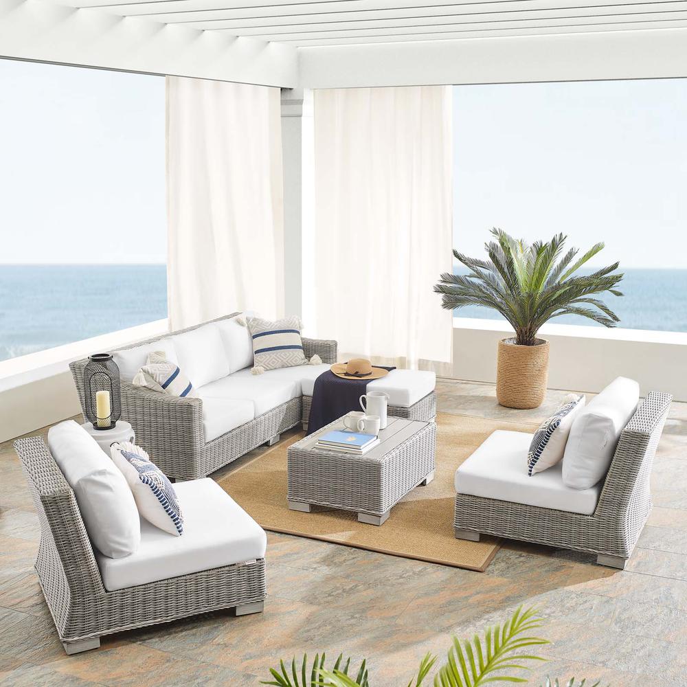 Conway Sunbrella® Outdoor Patio Wicker Rattan 5-Piece Furniture Set - Light Gray White EEI-4361-LGR-WHI. Picture 13