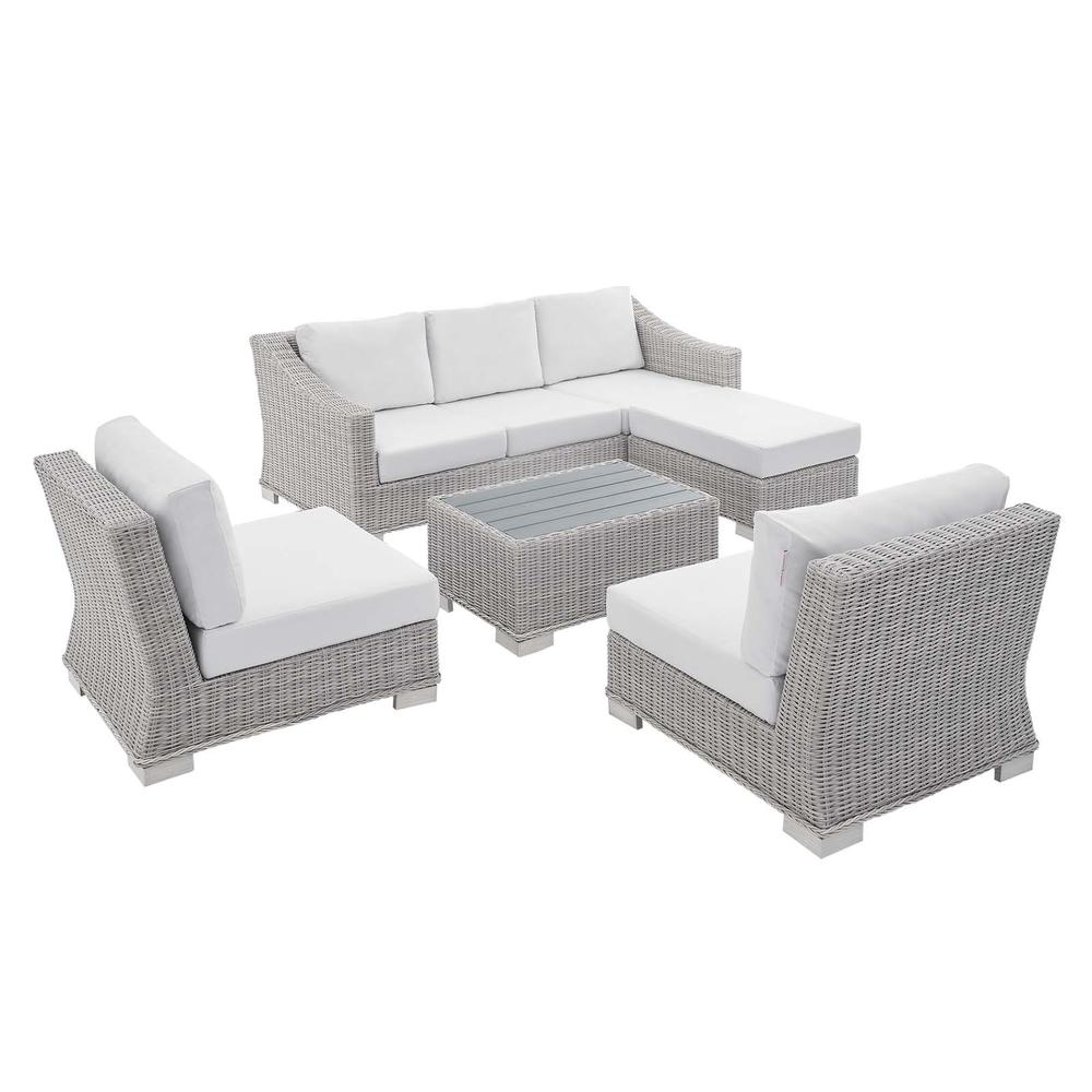 Conway Sunbrella® Outdoor Patio Wicker Rattan 5-Piece Furniture Set - Light Gray White EEI-4361-LGR-WHI. Picture 1