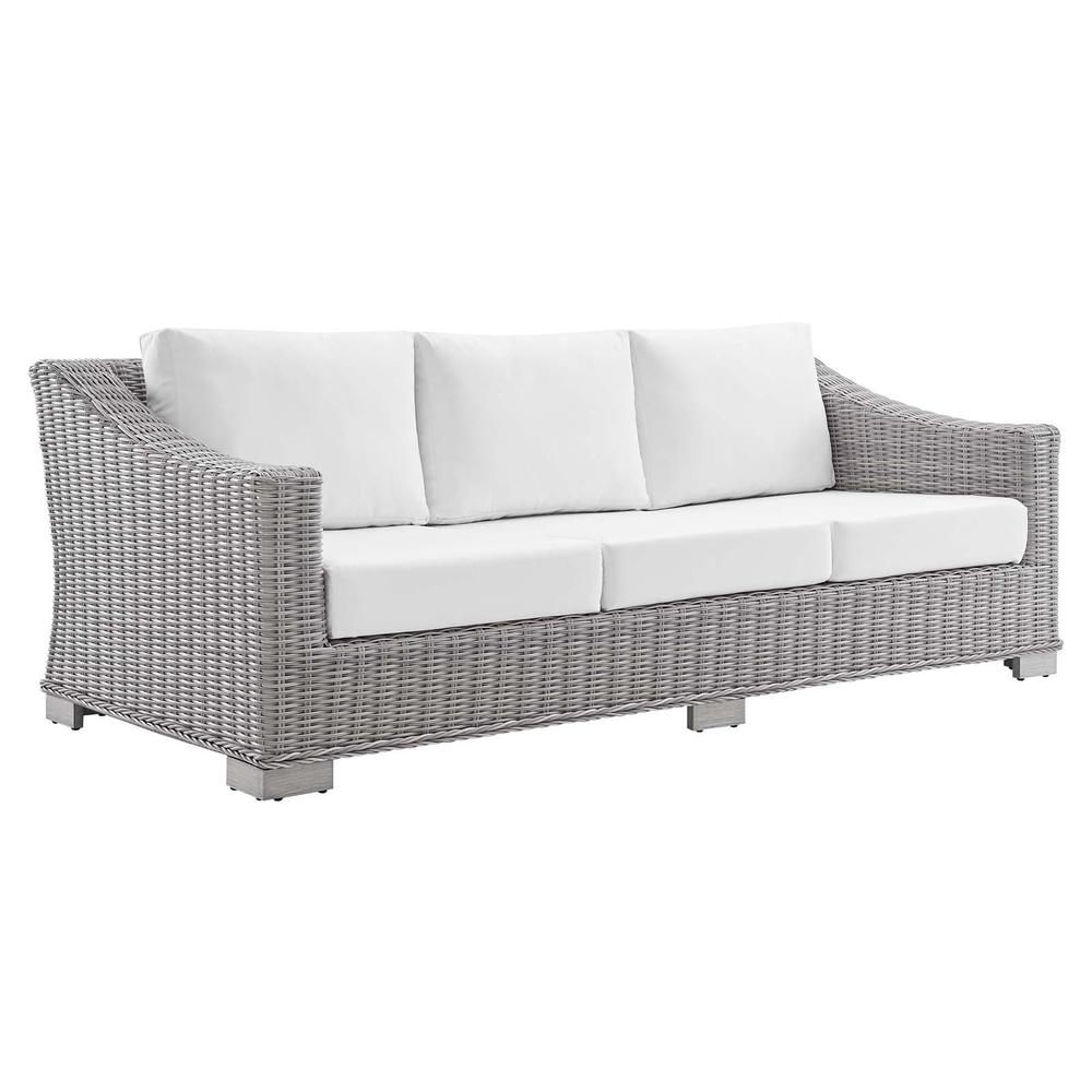 Conway Sunbrella® Outdoor Patio Wicker Rattan 5-Piece Furniture Set - Light Gray White EEI-4361-LGR-WHI. Picture 2