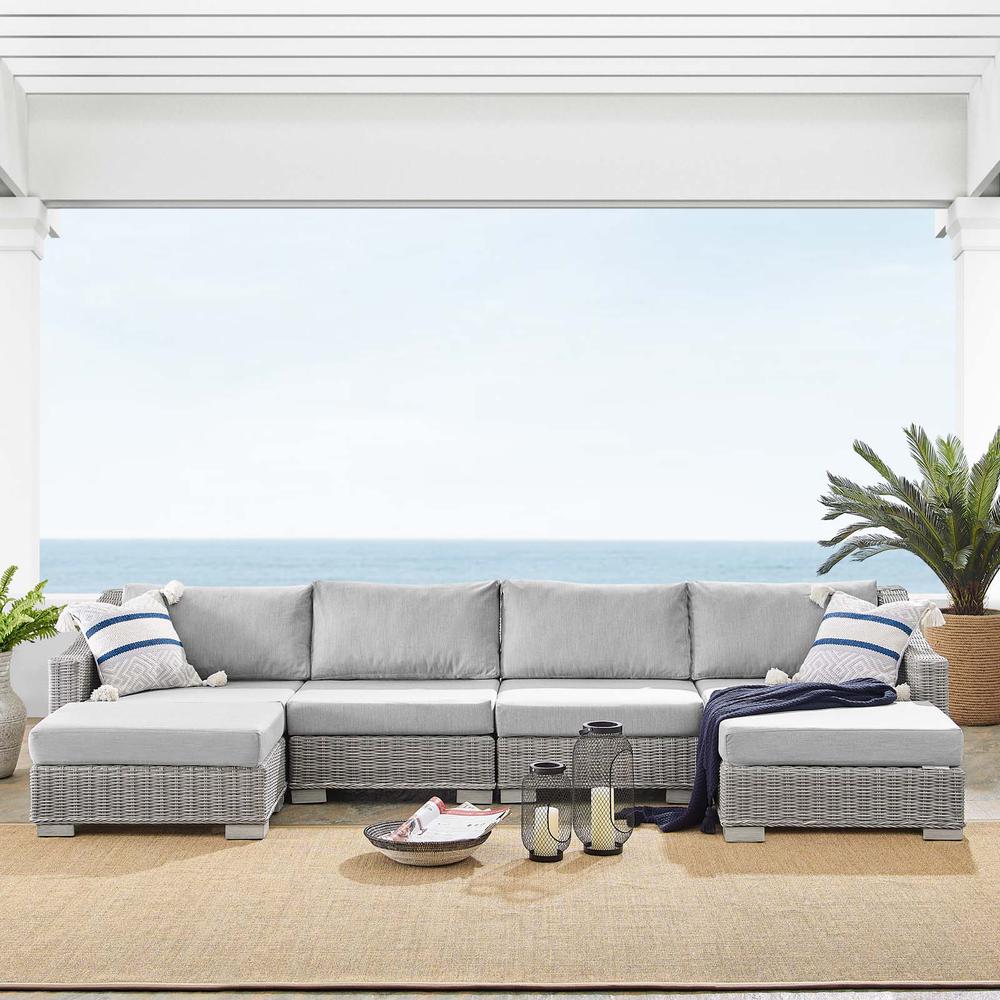 Conway Sunbrella® Outdoor Patio Wicker Rattan 6-Piece Furniture Set - Light Gray Gray EEI-4363-LGR-GRY. Picture 12