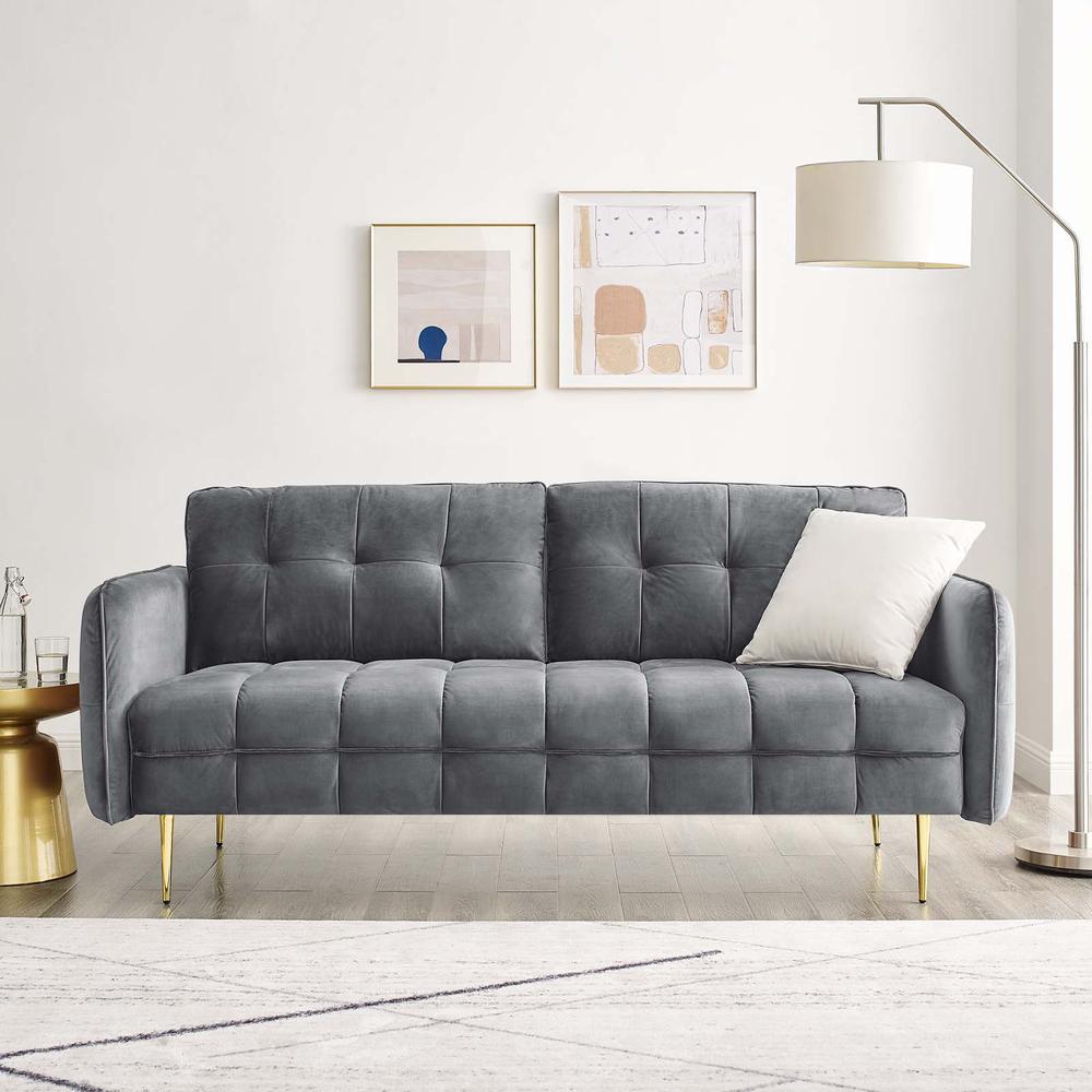 Cameron Tufted Performance Velvet Sofa - Gray EEI-4450-GRY. Picture 10