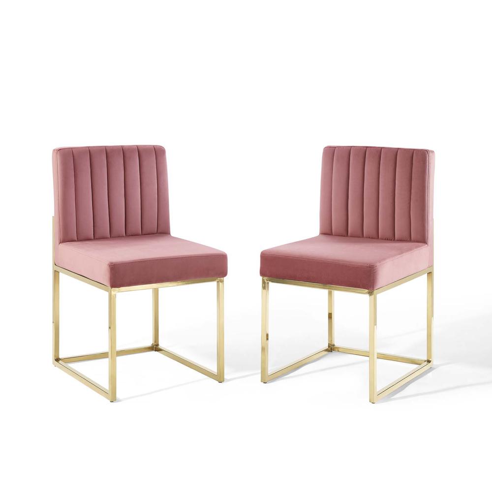 Carriage Dining Chair Performance Velvet Set of 2 - Gold Dusty Rose EEI-4507-GLD-DUS. Picture 1