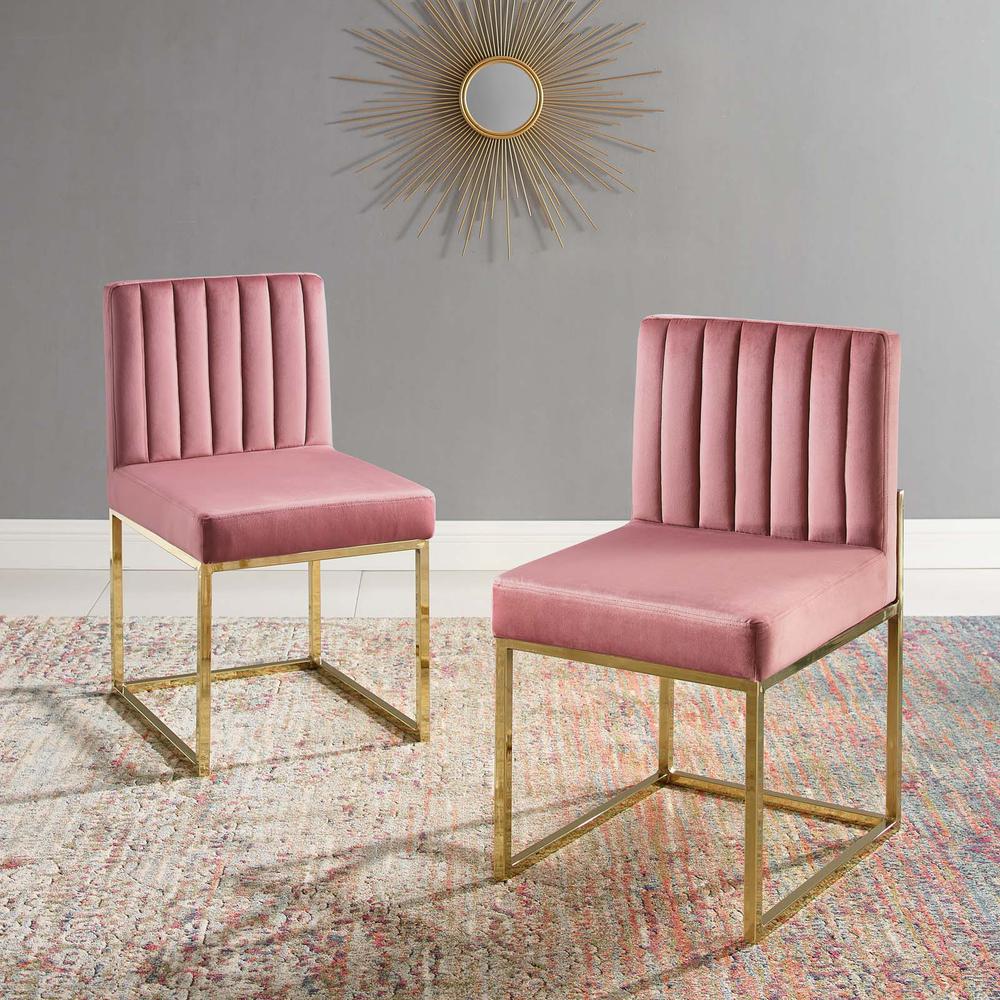 Carriage Dining Chair Performance Velvet Set of 2 - Gold Dusty Rose EEI-4507-GLD-DUS. Picture 7