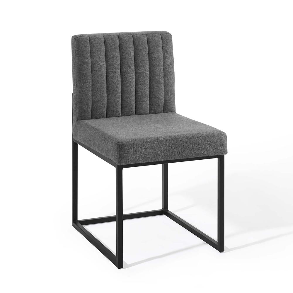 Carriage Dining Chair Upholstered Fabric Set of 2 - Black Charcoal EEI-4508-BLK-CHA. Picture 2