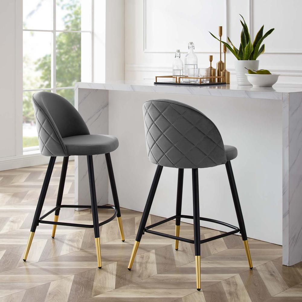 Cordial Performance Velvet Counter Stools - Set of 2 - Gray EEI-4529-GRY. Picture 9