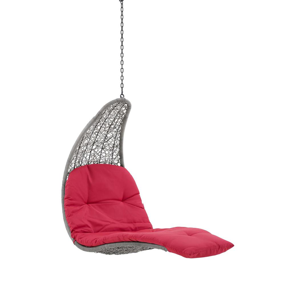 Landscape Outdoor Patio Hanging Chaise Lounge Outdoor Patio Swing Chair - Light Gray Red EEI-4589-LGR-RED. Picture 1