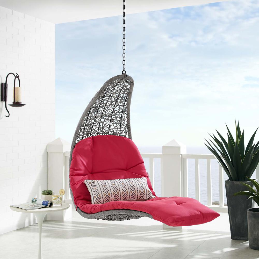 Landscape Outdoor Patio Hanging Chaise Lounge Outdoor Patio Swing Chair - Light Gray Red EEI-4589-LGR-RED. Picture 6