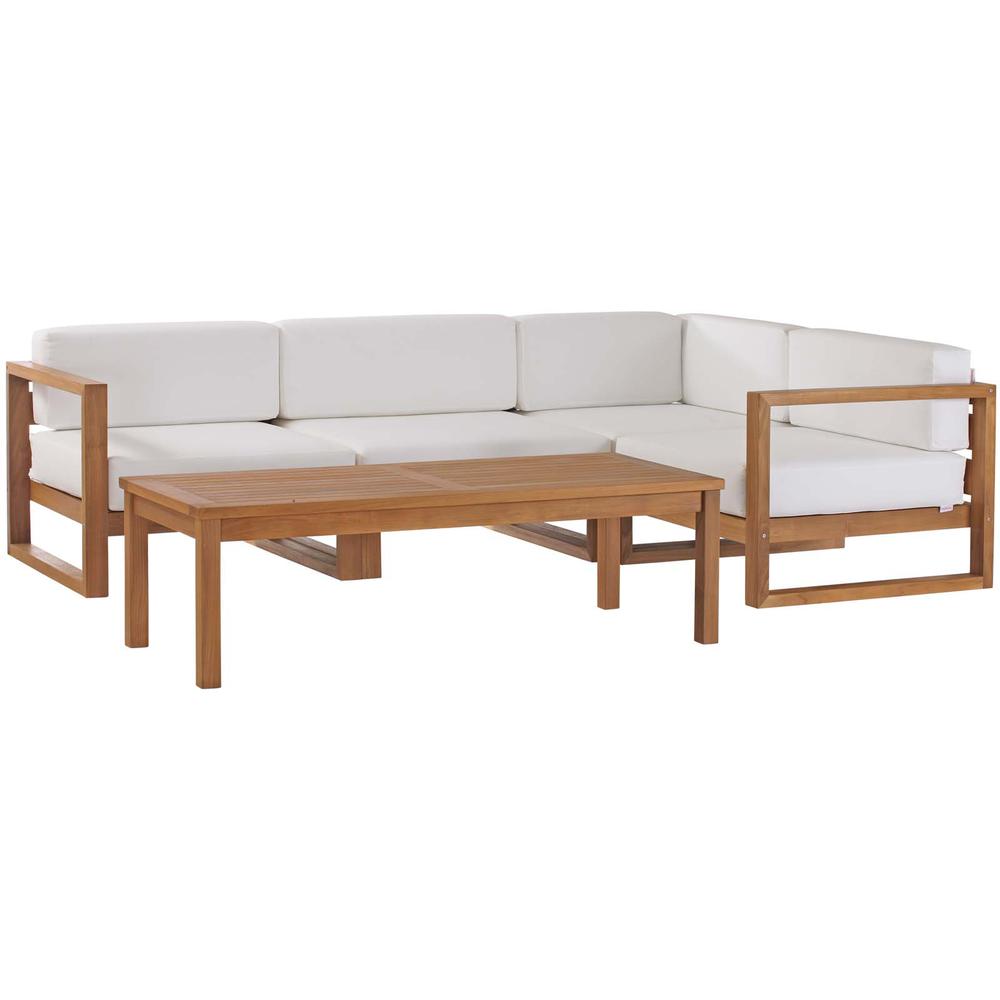 Upland Outdoor Patio Teak Wood 5-Piece Sectional Sofa Set - Natural White EEI-4619-NAT-WHI-SET. Picture 1