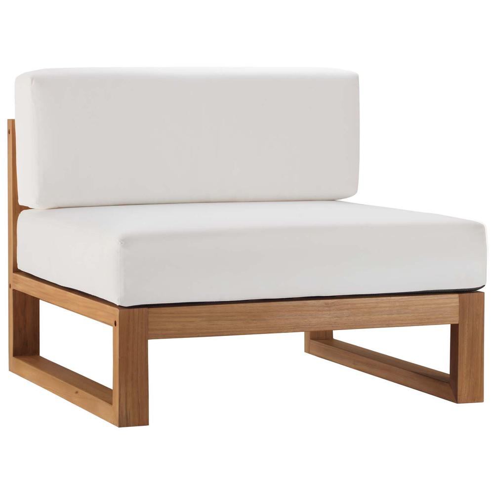 Upland Outdoor Patio Teak Wood 5-Piece Sectional Sofa Set - Natural White EEI-4619-NAT-WHI-SET. Picture 7
