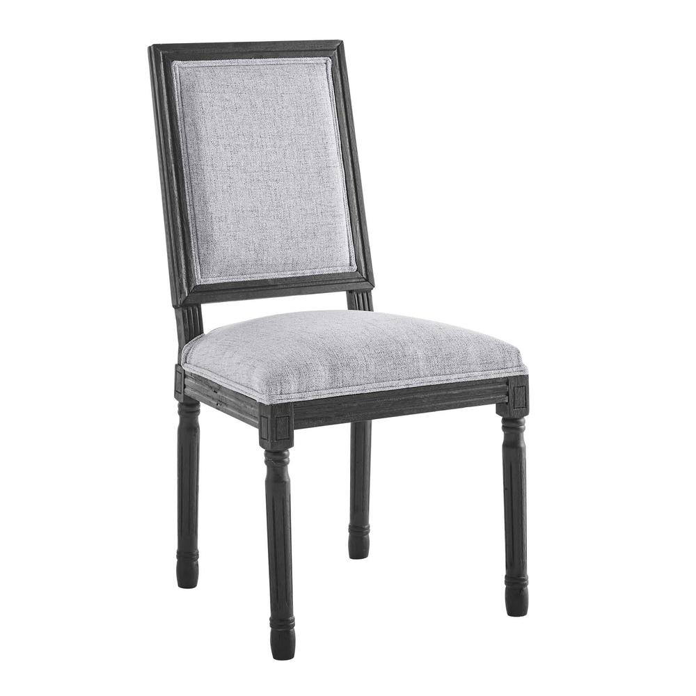Court French Vintage Upholstered Fabric Dining Side Chair - Black Light Gray EEI-4661-BLK-LGR. The main picture.