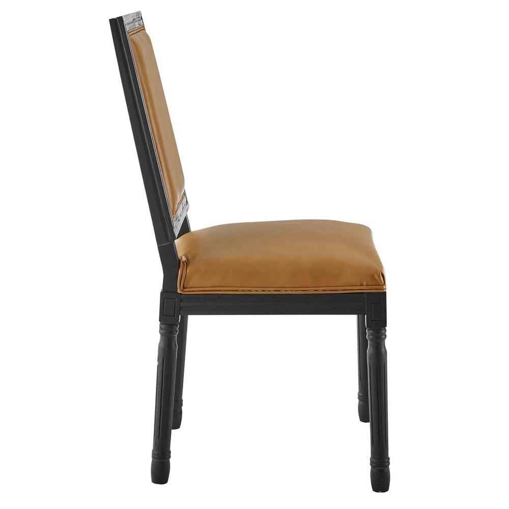 Court French Vintage Vegan Leather Dining Side Chair - Black Tan EEI-4663-BLK-TAN. Picture 2