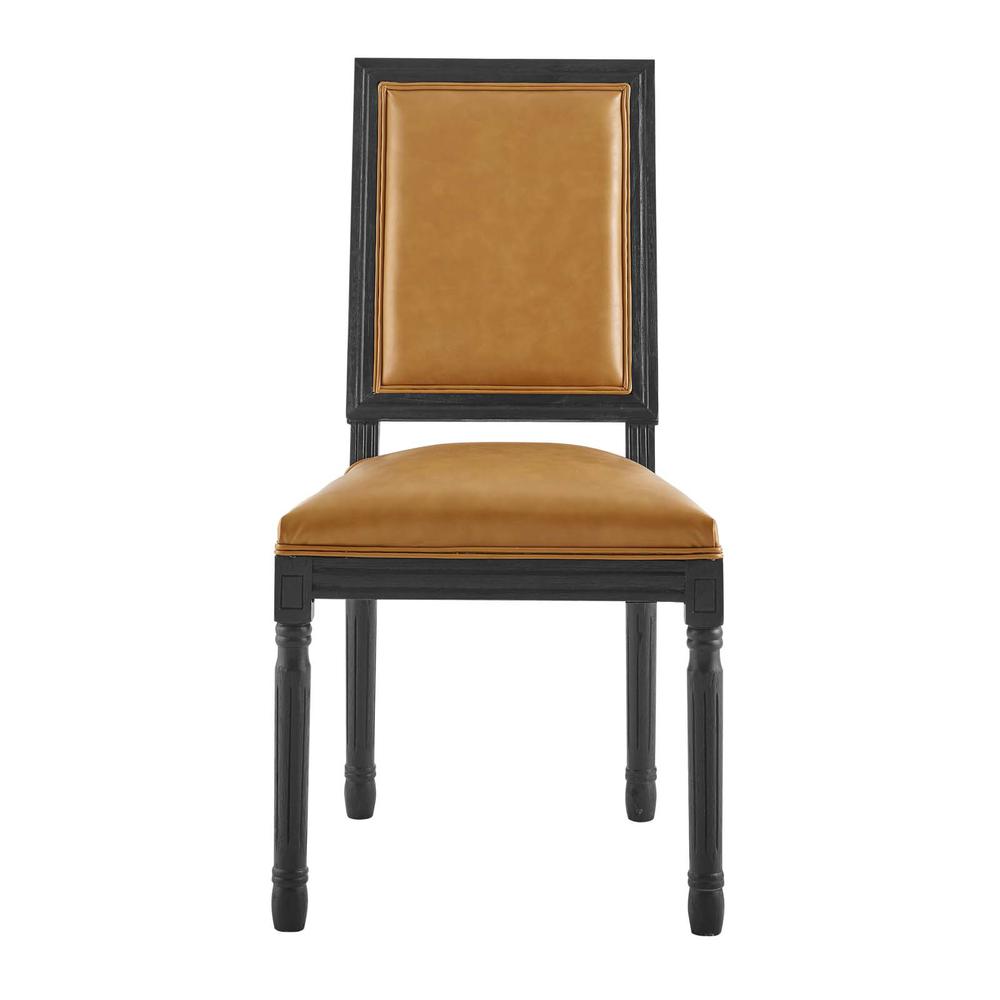 Court French Vintage Vegan Leather Dining Side Chair - Black Tan EEI-4663-BLK-TAN. Picture 4