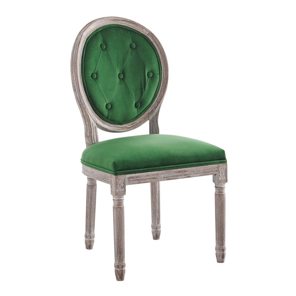 Arise Vintage French Performance Velvet Dining Side Chair - Natural Emerald EEI-4665-NAT-EME. Picture 1