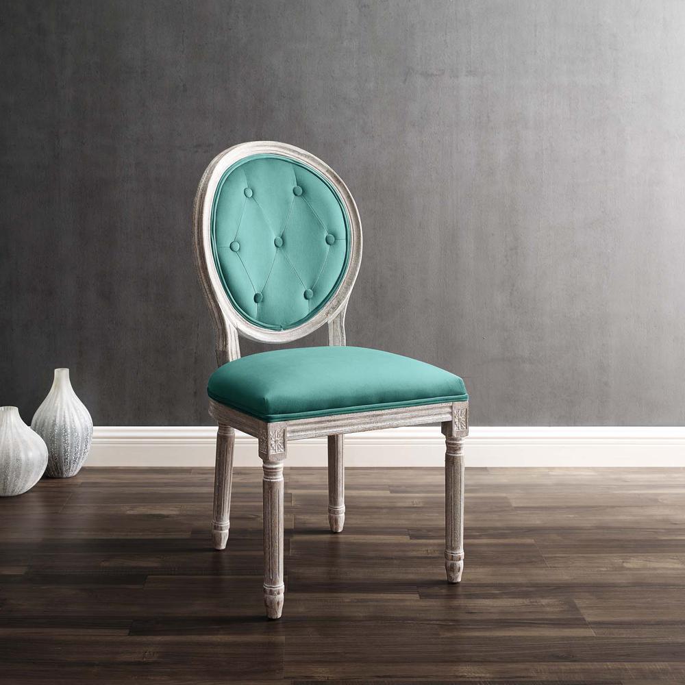 Arise Vintage French Performance Velvet Dining Side Chair - Natural Teal EEI-4665-NAT-TEA. Picture 8
