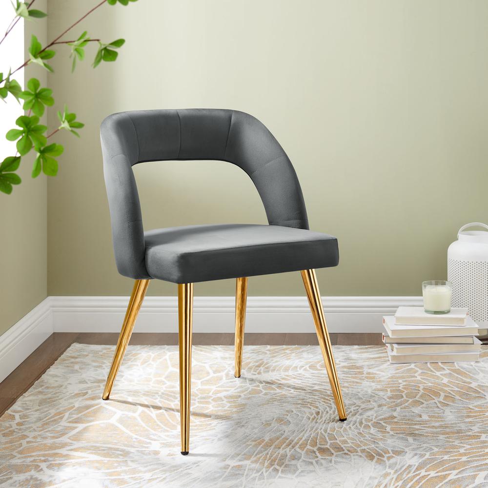 Marciano Performance Velvet Dining Chair - Gold Gray EEI-4680-GLD-GRY. Picture 7