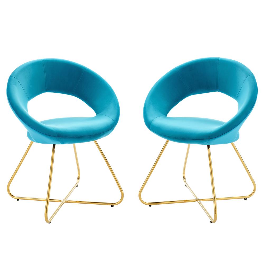Nouvelle Performance Velvet Dining Chair Set of 2 - Gold Blue EEI-4681-GLD-BLU. Picture 1