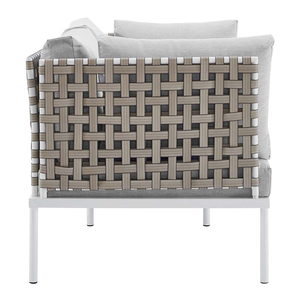 Harmony 4-Piece  Sunbrella® Basket Weave Outdoor Patio Aluminum Seating Set - Tan Gray EEI-4689-TAN-GRY-SET. Picture 3