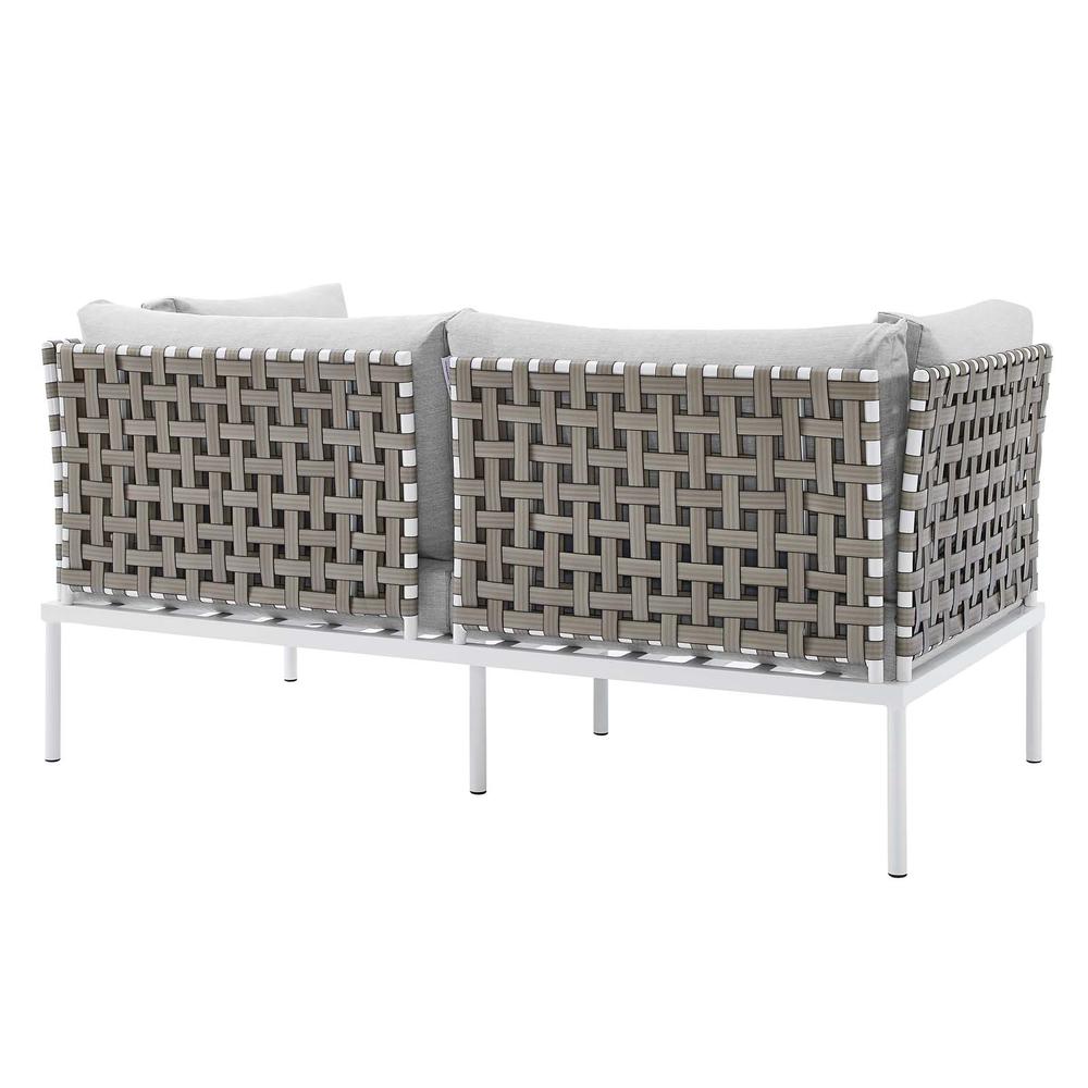 Harmony 4-Piece  Sunbrella® Basket Weave Outdoor Patio Aluminum Seating Set - Tan Gray EEI-4689-TAN-GRY-SET. Picture 4
