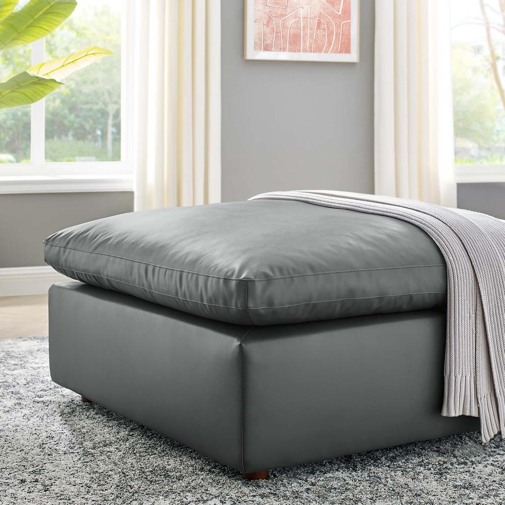 Commix Down Filled Overstuffed Vegan Leather Ottoman. Picture 6