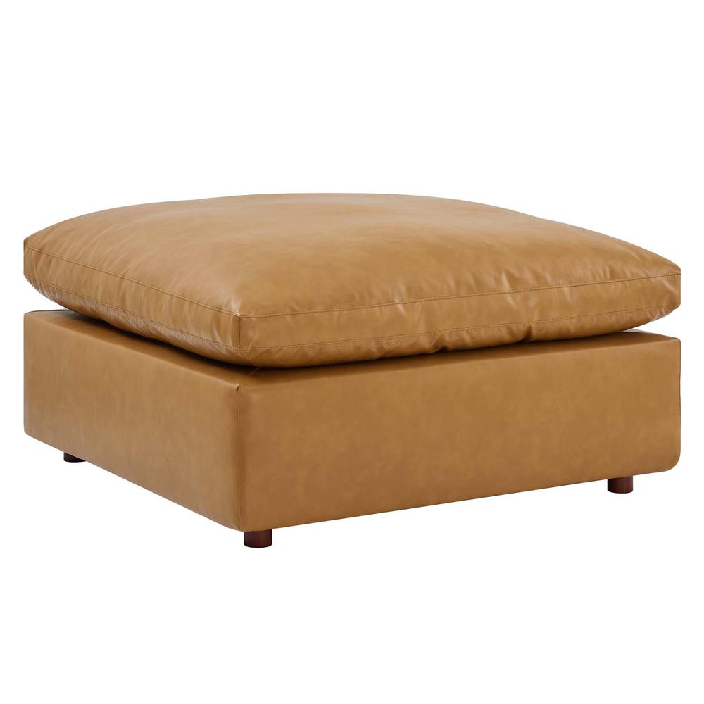 Commix Down Filled Overstuffed Vegan Leather Ottoman. Picture 1