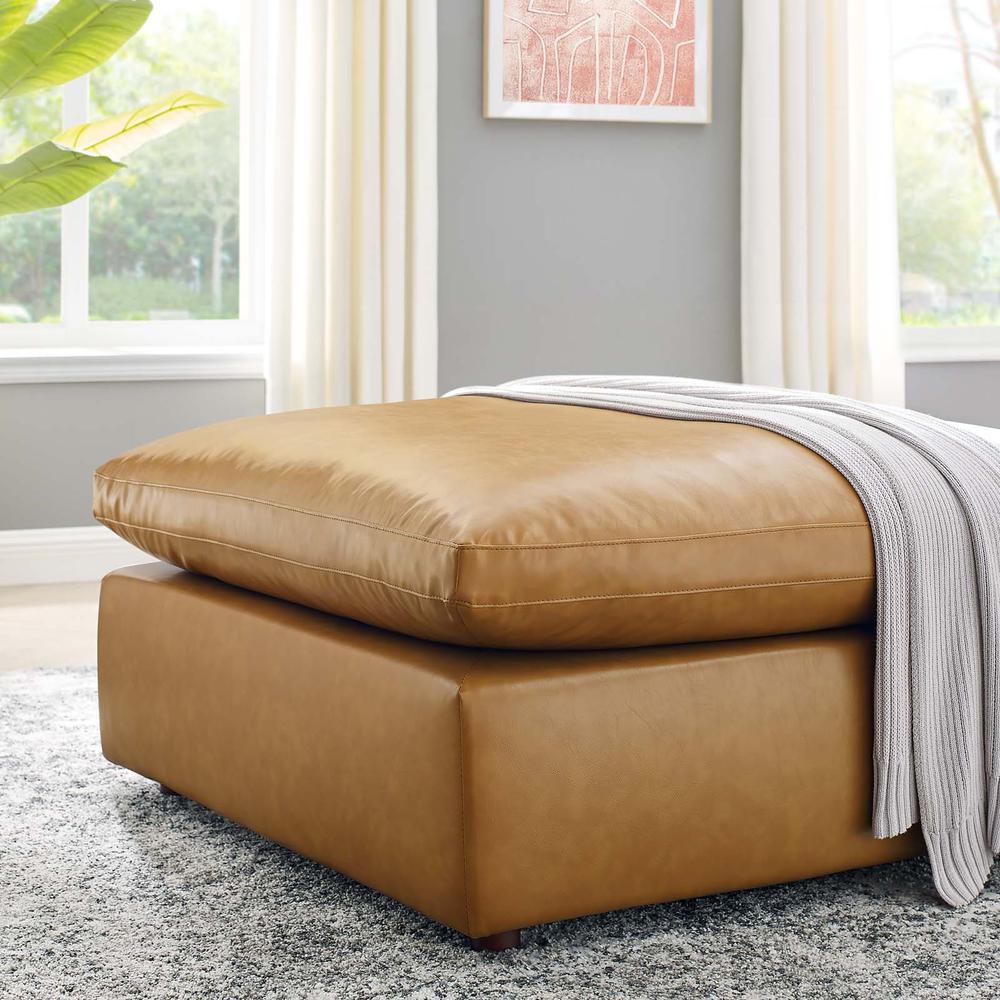 Commix Down Filled Overstuffed Vegan Leather Ottoman. Picture 6