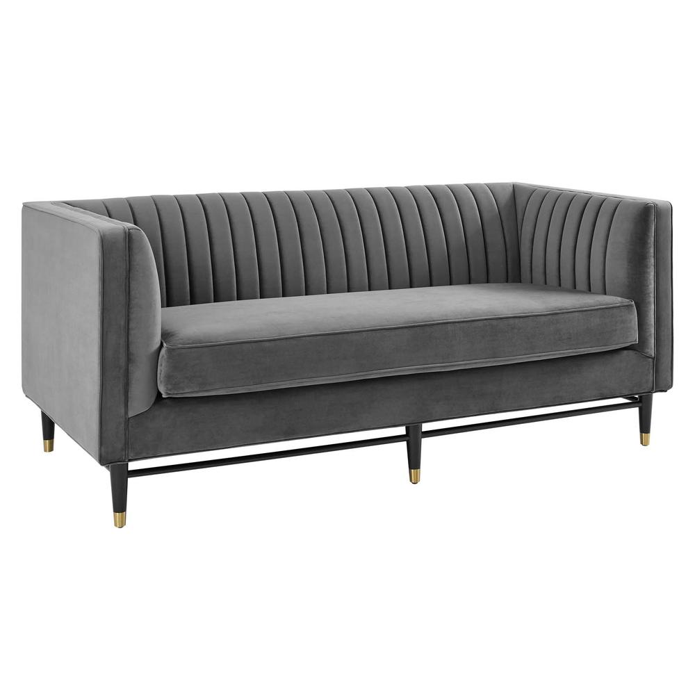 Devote Channel Tufted Performance Velvet Loveseat - Gray EEI-4718-GRY. The main picture.