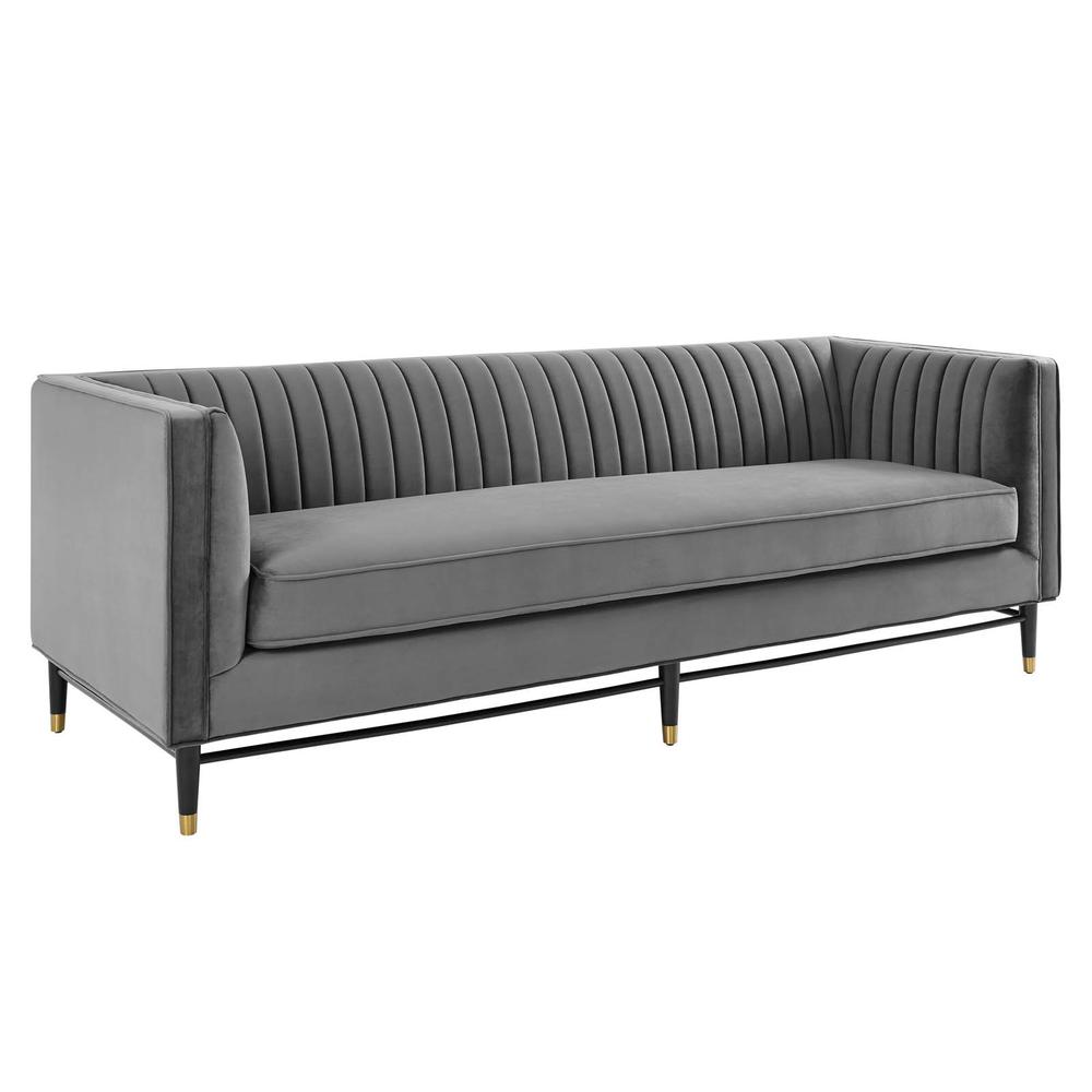 Devote Channel Tufted Performance Velvet Sofa - Gray EEI-4720-GRY. Picture 1