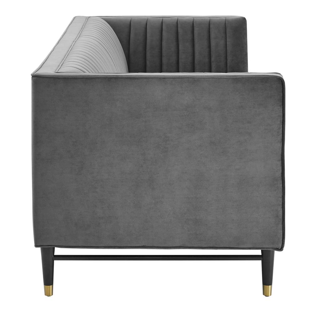 Devote Channel Tufted Performance Velvet Sofa - Gray EEI-4720-GRY. Picture 2