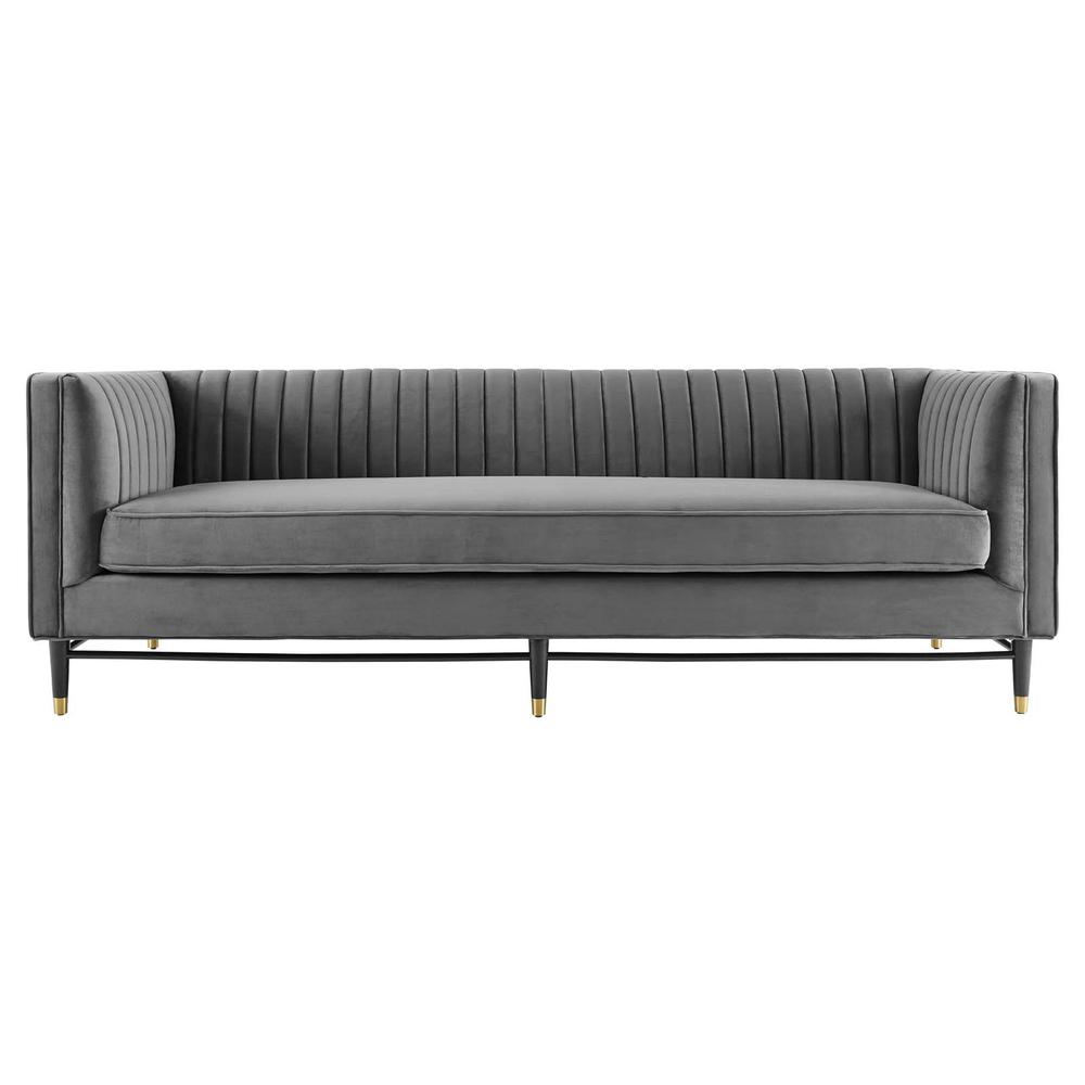 Devote Channel Tufted Performance Velvet Sofa - Gray EEI-4720-GRY. Picture 4