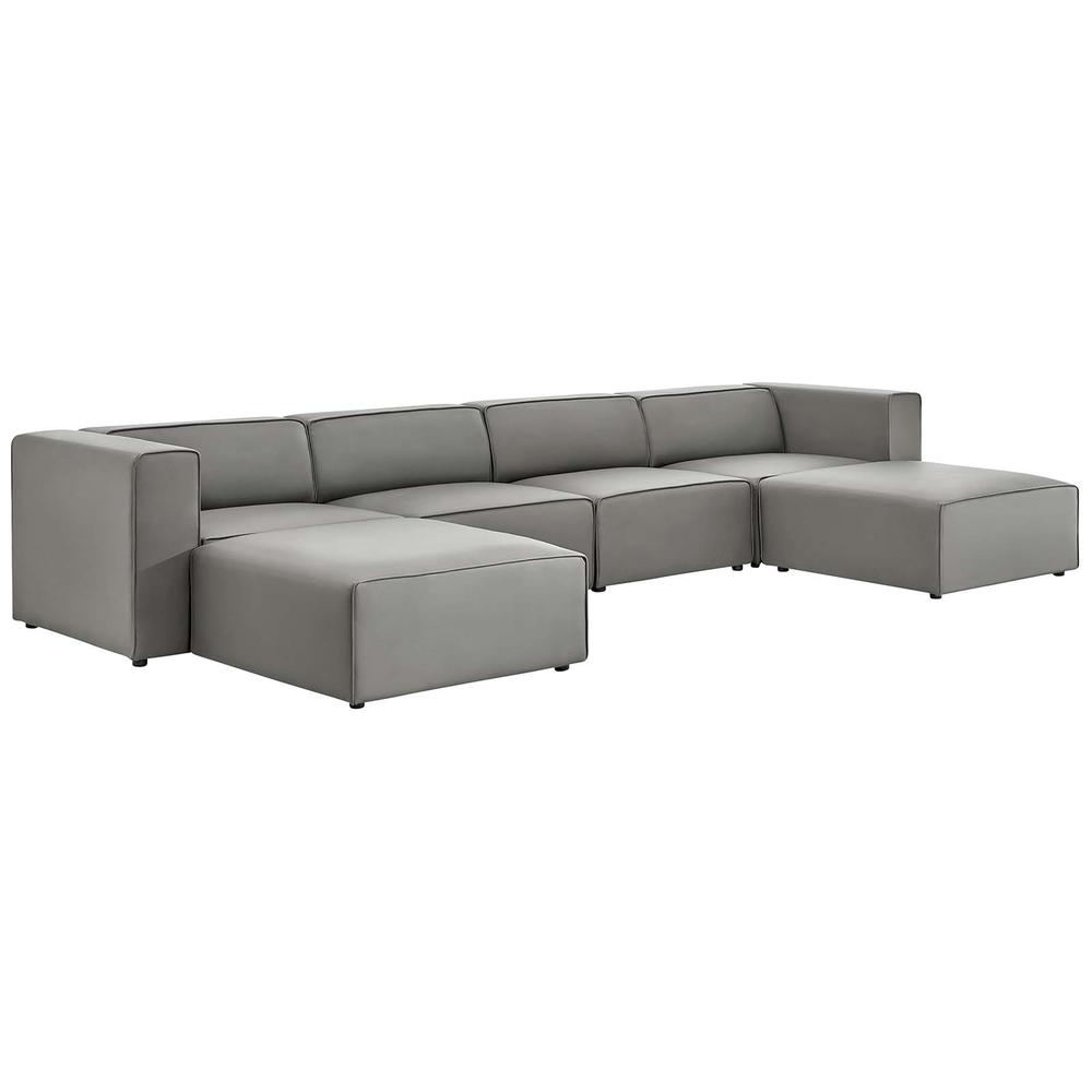 Mingle Vegan Leather 4-Piece Sofa and 2 Ottomans Set - Gray EEI-4794-GRY. Picture 1