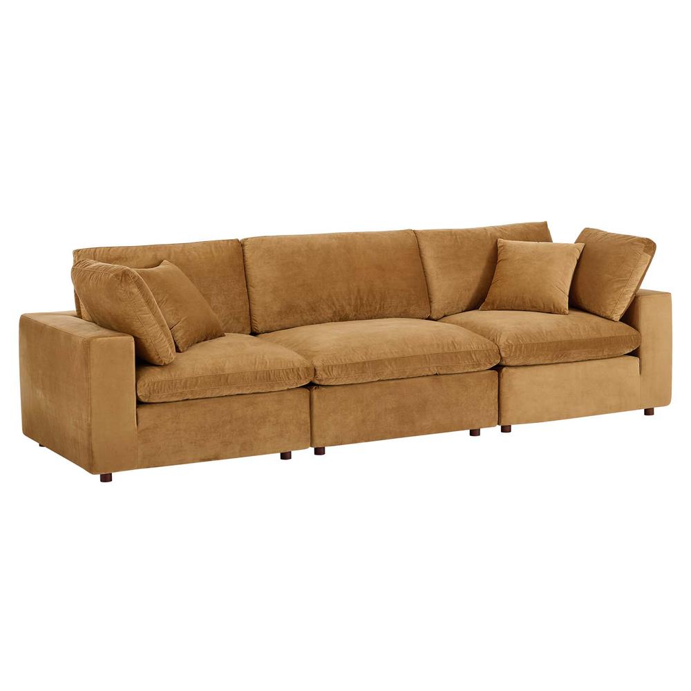 Commix Down Filled Overstuffed Performance Velvet 3-Seater Sofa - Cognac EEI-4817-COG. The main picture.
