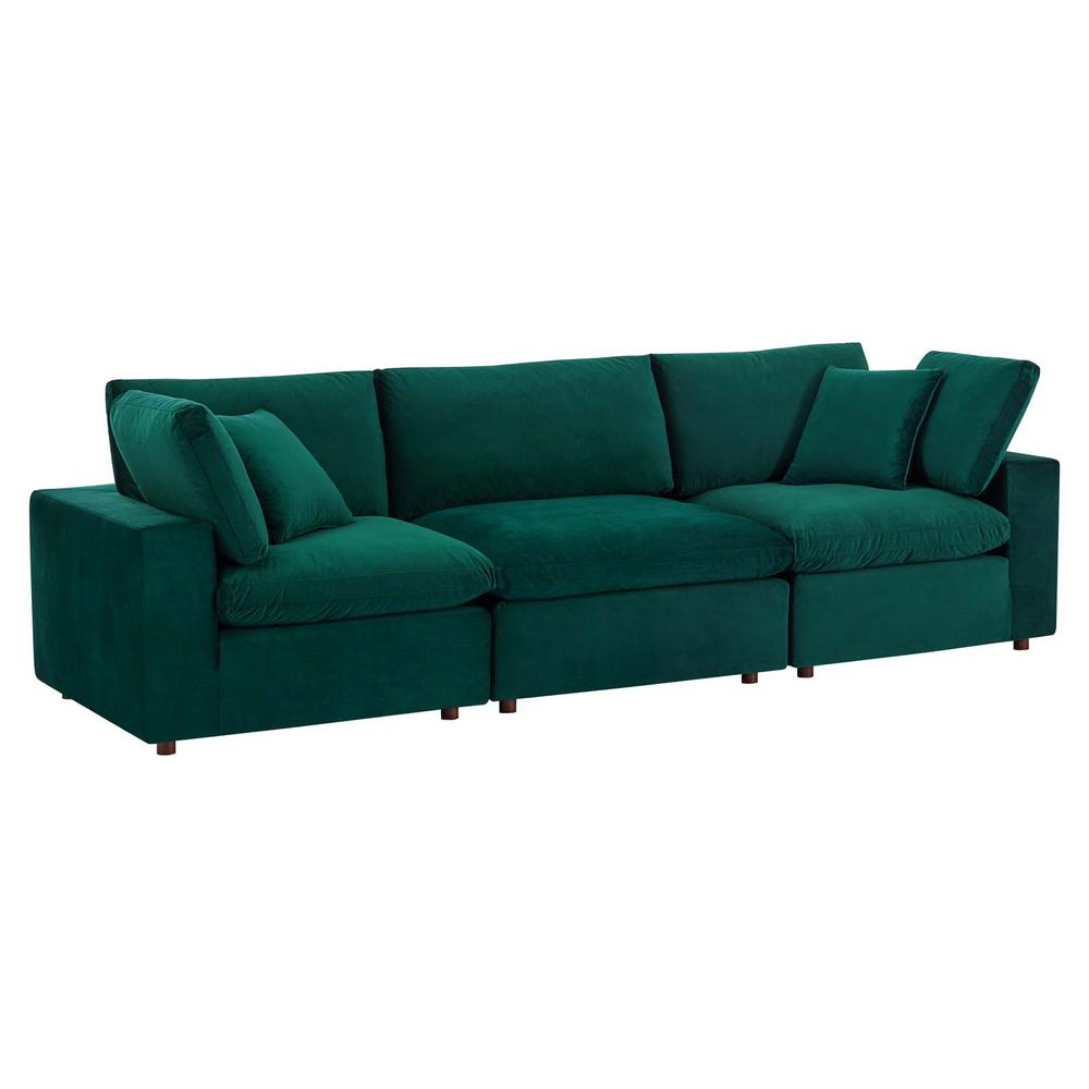 Commix Down Filled Overstuffed Performance Velvet 3-Seater Sofa - Green EEI-4817-GRN. Picture 1