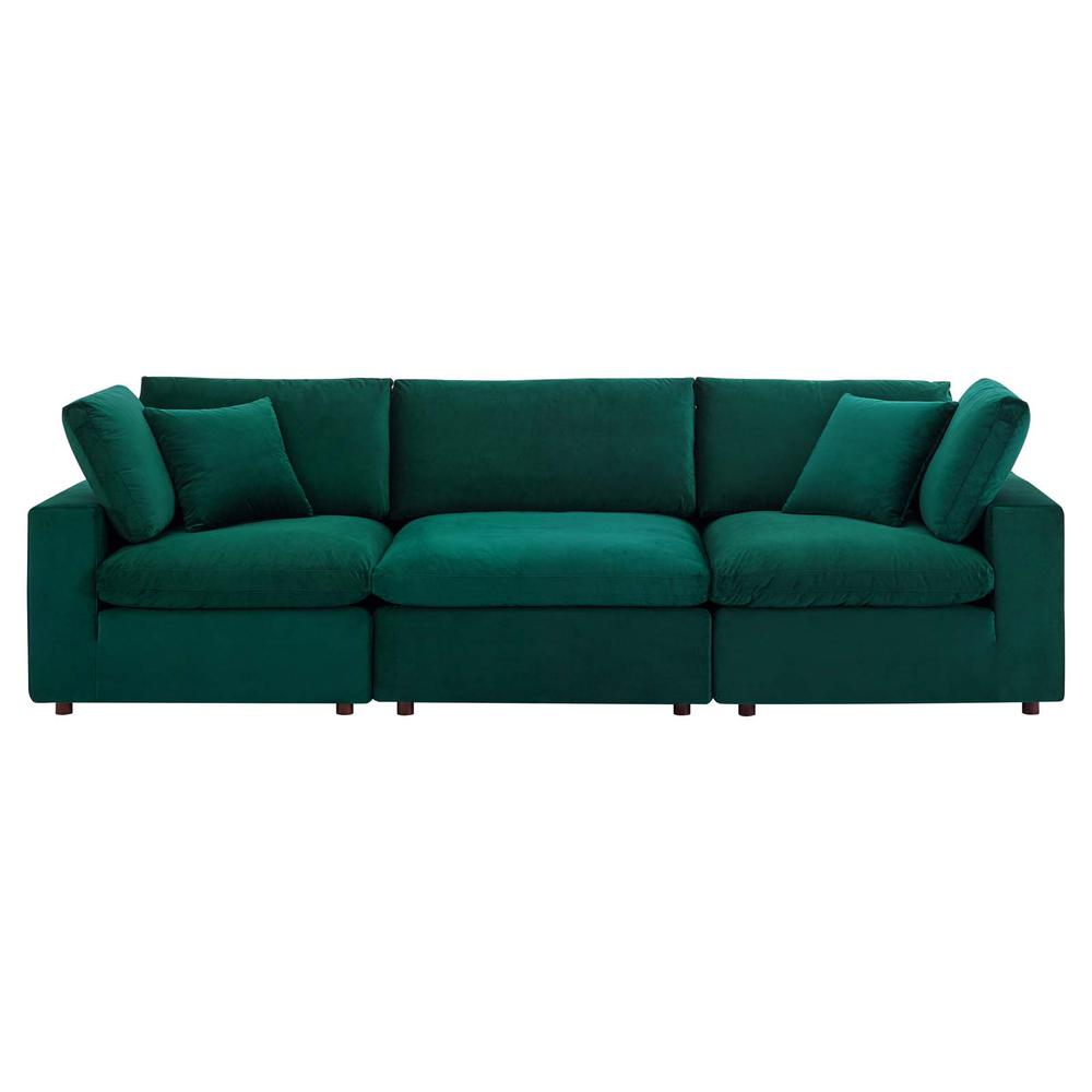 Commix Down Filled Overstuffed Performance Velvet 3-Seater Sofa - Green EEI-4817-GRN. Picture 2