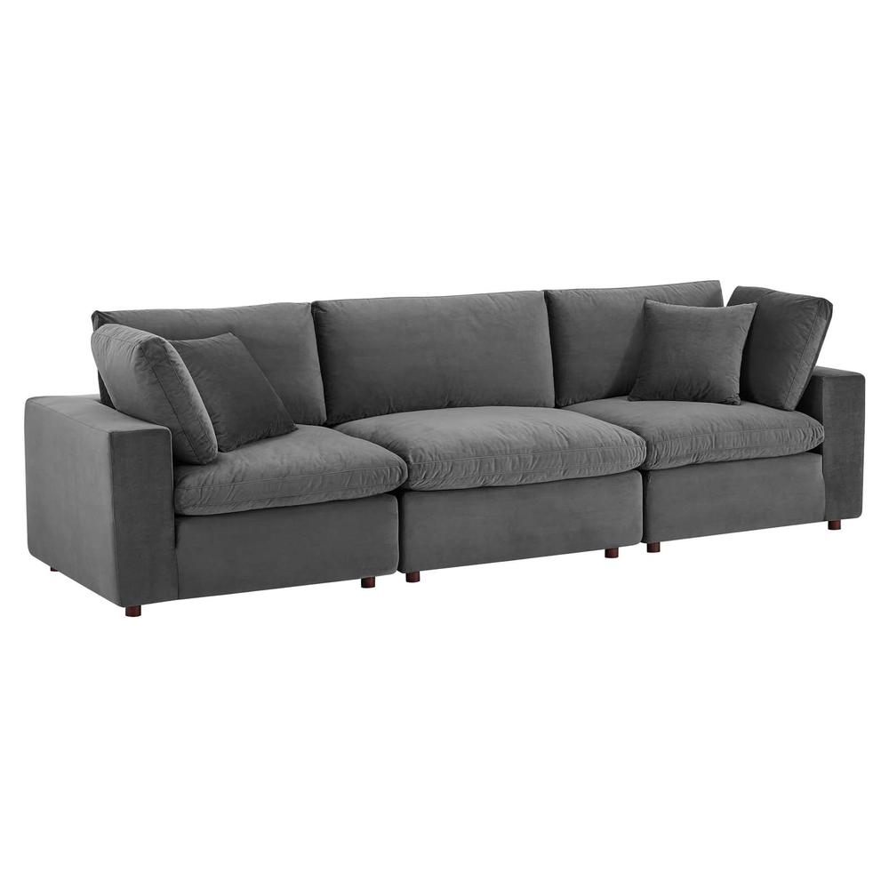 Commix Down Filled Overstuffed Performance Velvet 3-Seater Sofa. Picture 1