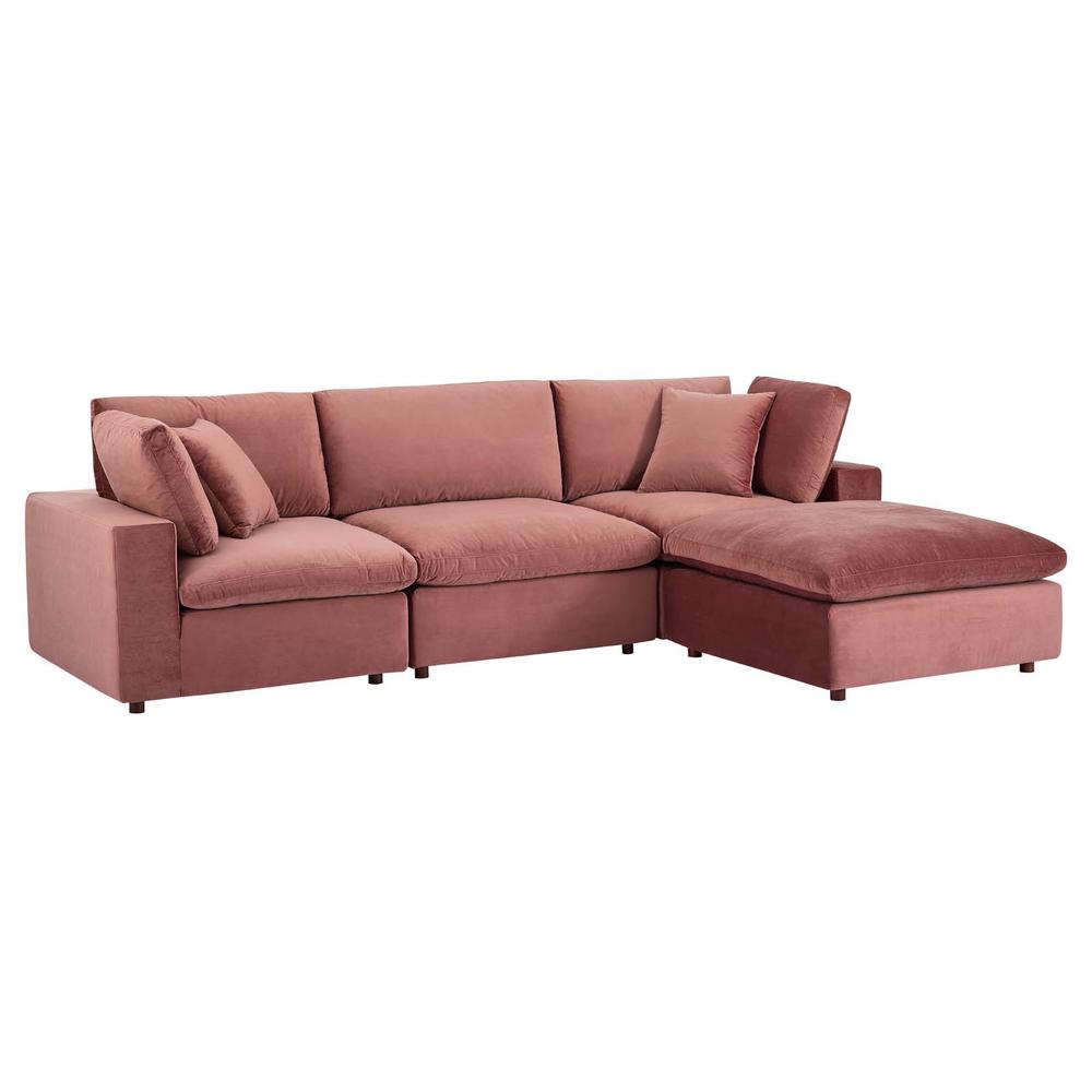 Commix Down Filled Overstuffed Performance Velvet 4-Piece Sectional Sofa. Picture 1