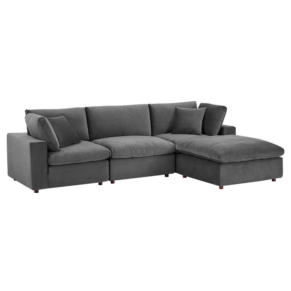 Commix Down Filled Overstuffed Performance Velvet 4-Piece Sectional Sofa - Gray EEI-4818-GRY. The main picture.