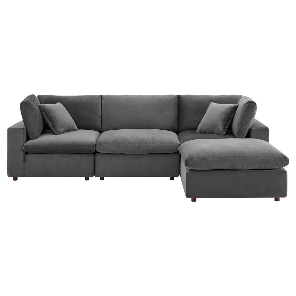 Commix Down Filled Overstuffed Performance Velvet 4-Piece Sectional Sofa - Gray EEI-4818-GRY. Picture 2
