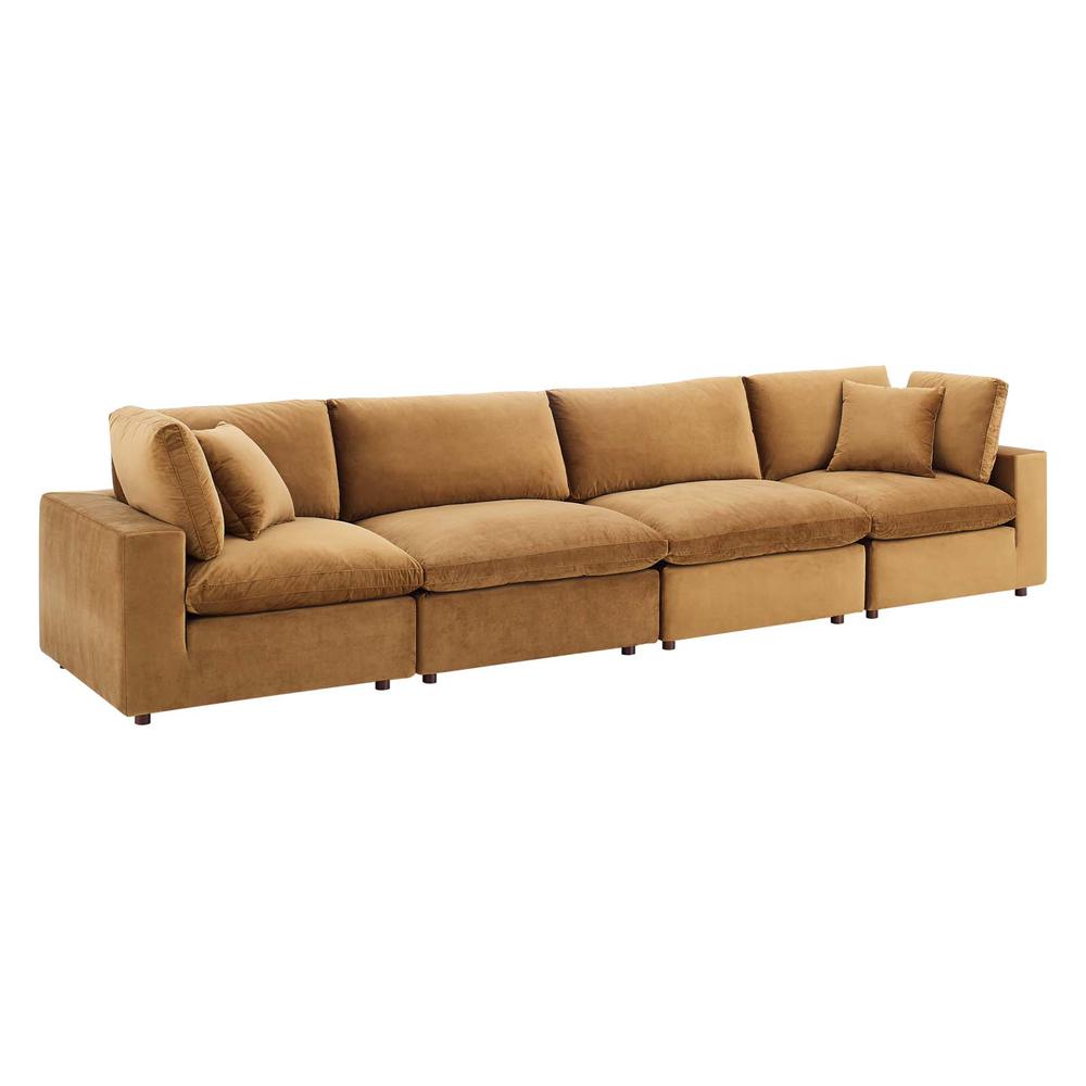 Commix Down Filled Overstuffed Performance Velvet 4-Seater Sofa. Picture 1