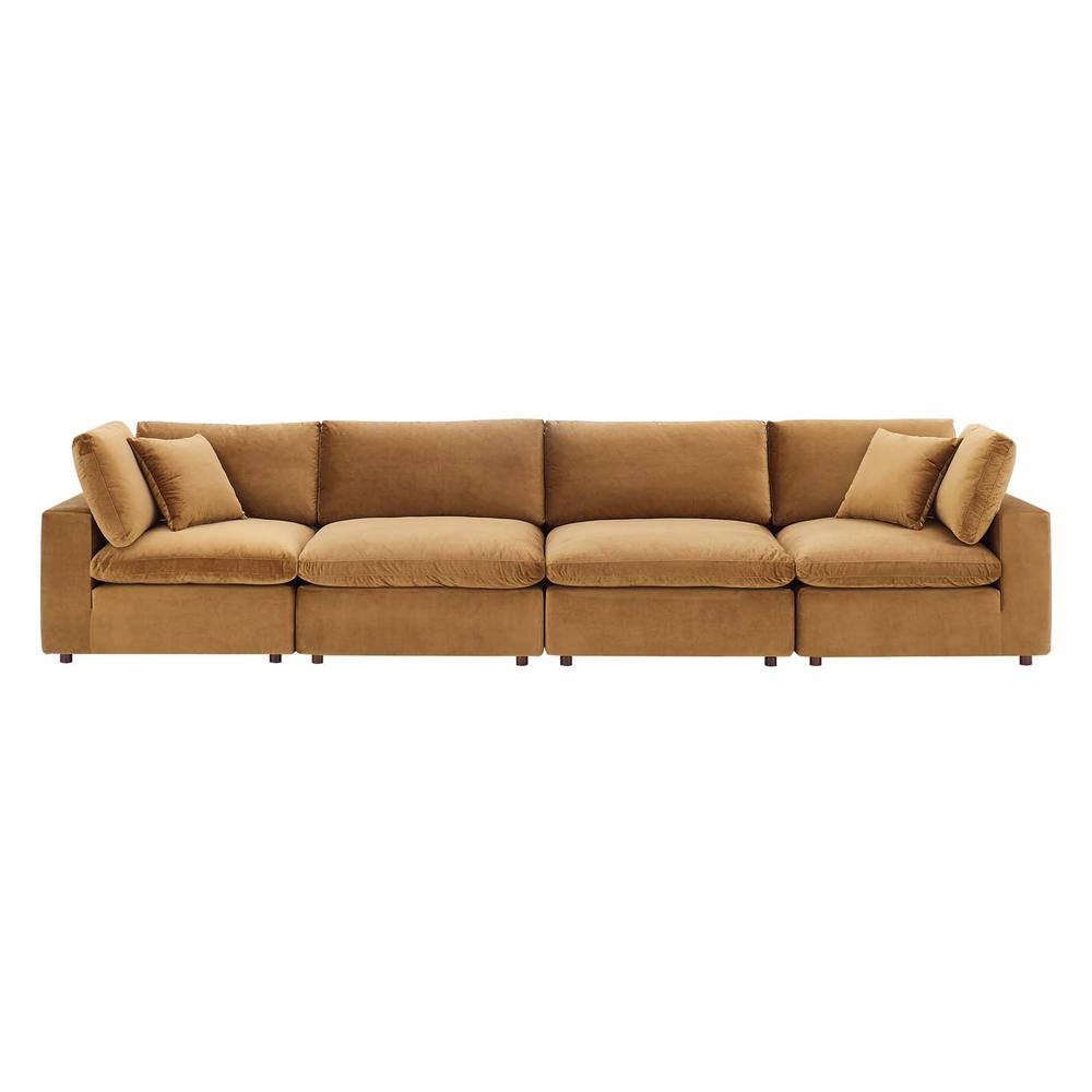 Commix Down Filled Overstuffed Performance Velvet 4-Seater Sofa. Picture 2