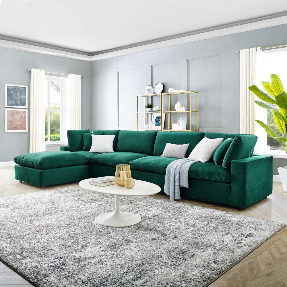 Commix Down Filled Overstuffed Performance Velvet 5-Piece Sectional Sofa - Green EEI-4820-GRN. Picture 12