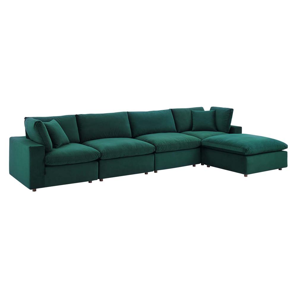 Commix Down Filled Overstuffed Performance Velvet 5-Piece Sectional Sofa - Green EEI-4820-GRN. Picture 1