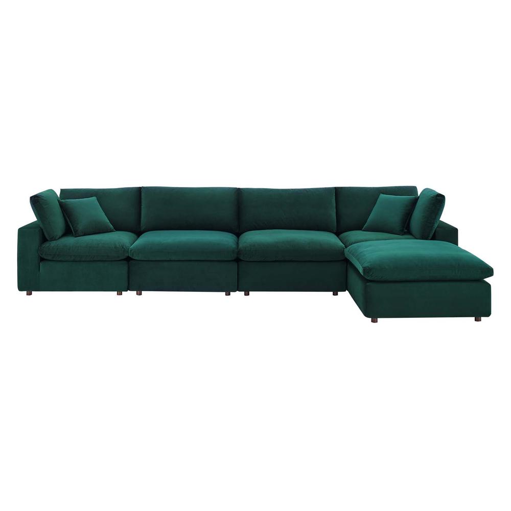 Commix Down Filled Overstuffed Performance Velvet 5-Piece Sectional Sofa - Green EEI-4820-GRN. Picture 2