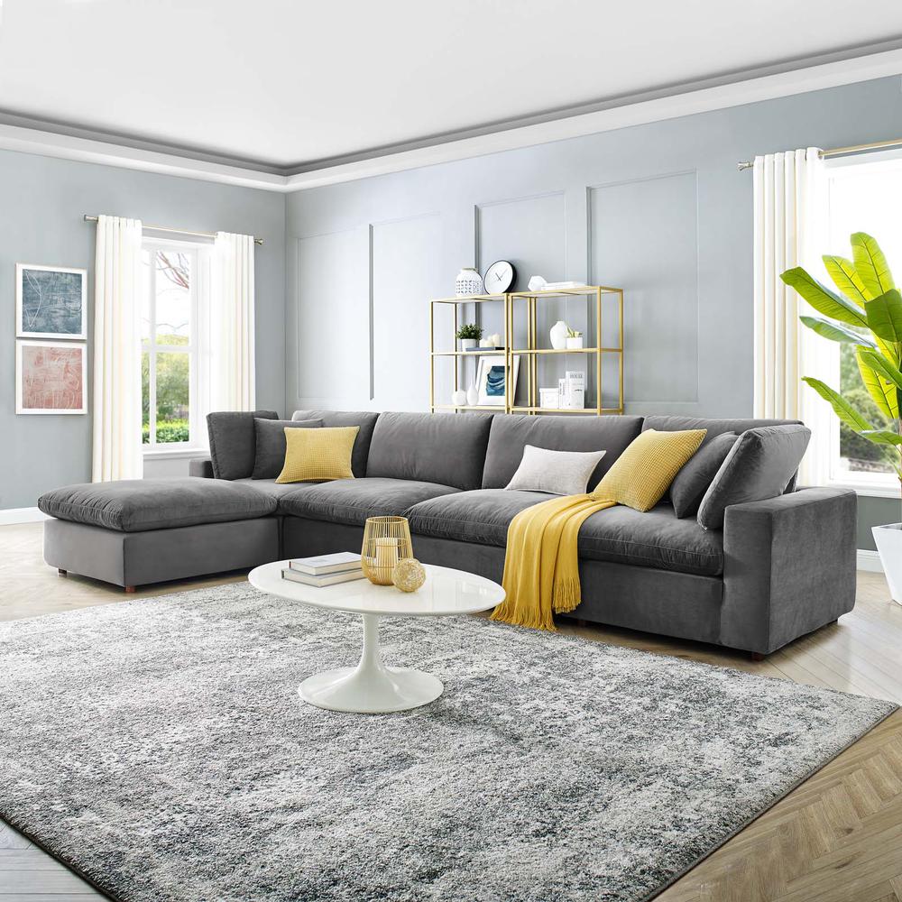 Commix Down Filled Overstuffed Performance Velvet 5-Piece Sectional Sofa - Gray EEI-4820-GRY. Picture 12