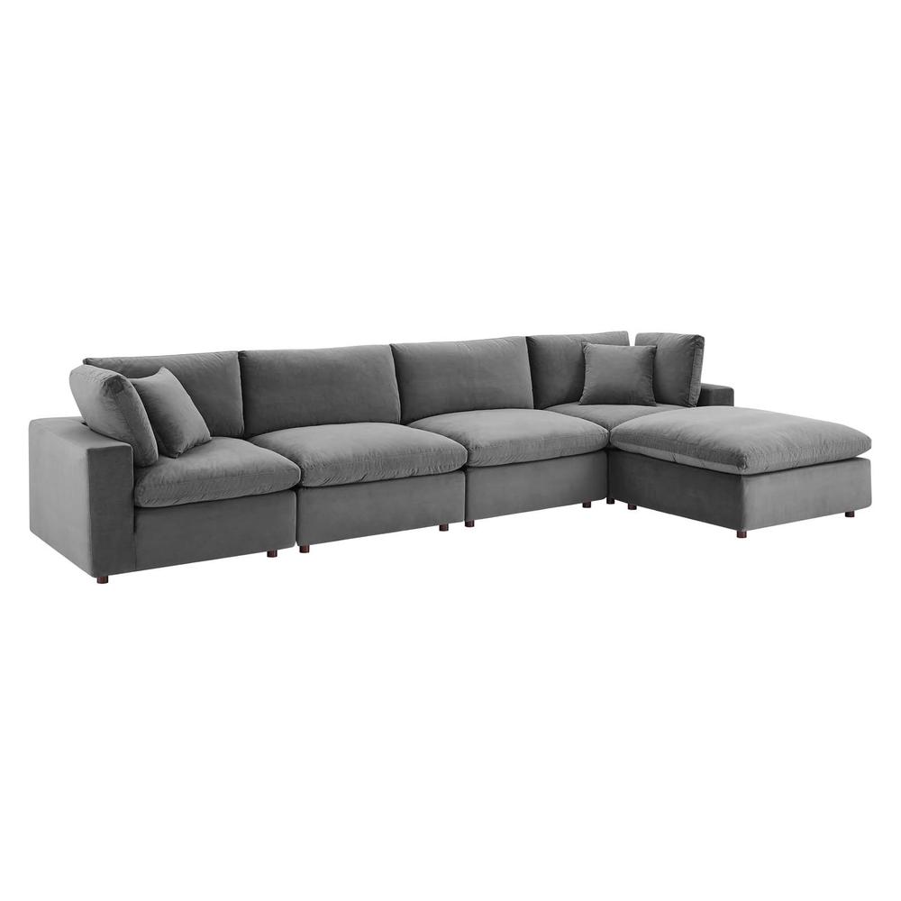Commix Down Filled Overstuffed Performance Velvet 5-Piece Sectional Sofa - Gray EEI-4820-GRY. Picture 1