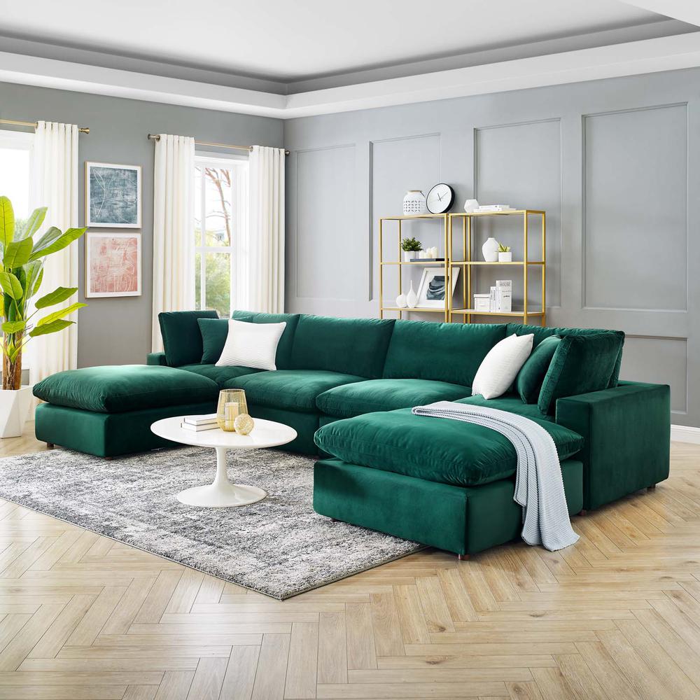 Commix Down Filled Overstuffed Performance Velvet 6-Piece Sectional Sofa - Green EEI-4821-GRN. Picture 13